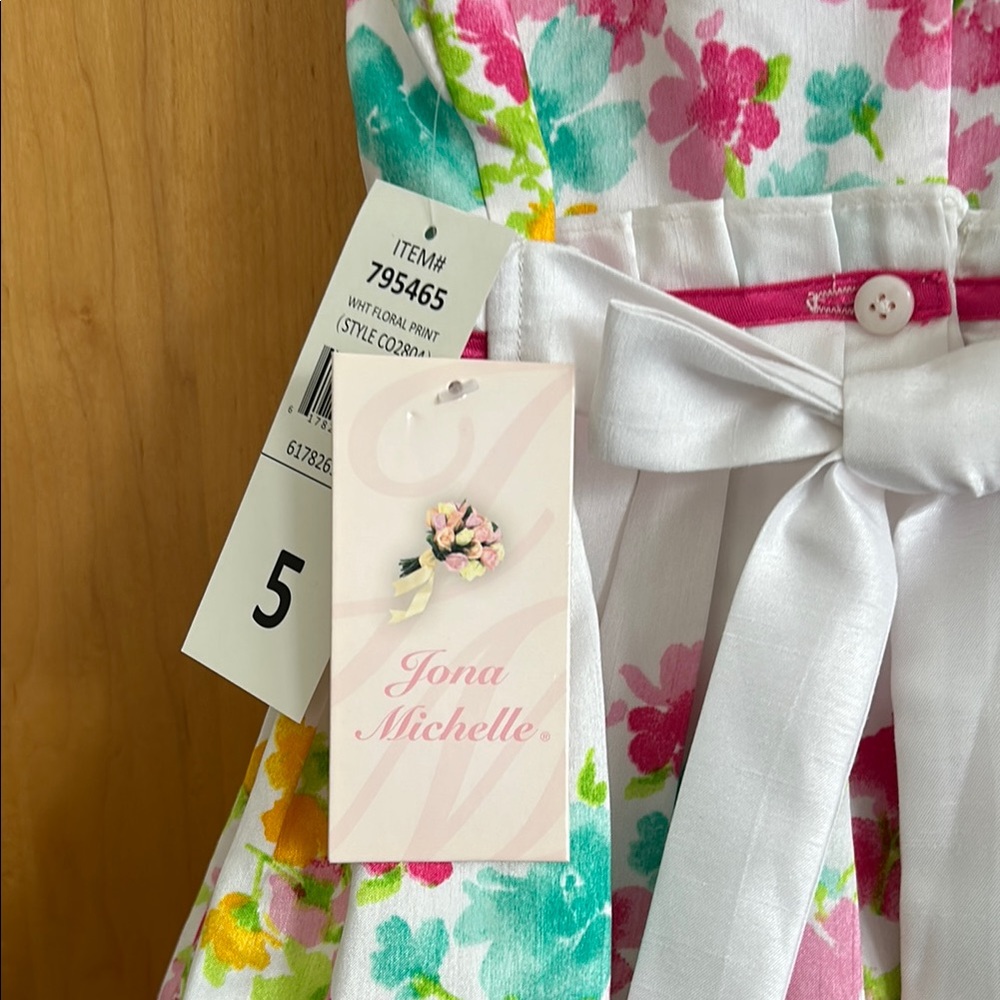 Floral Kids Dress with Pink and Green Accents - Picture 3 of 5